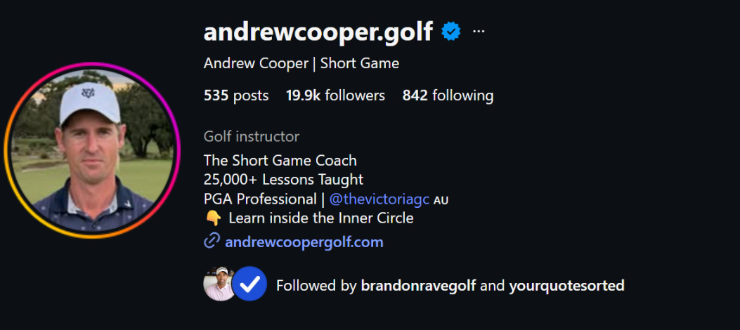 Andrew Cooper Golf Instagram profile