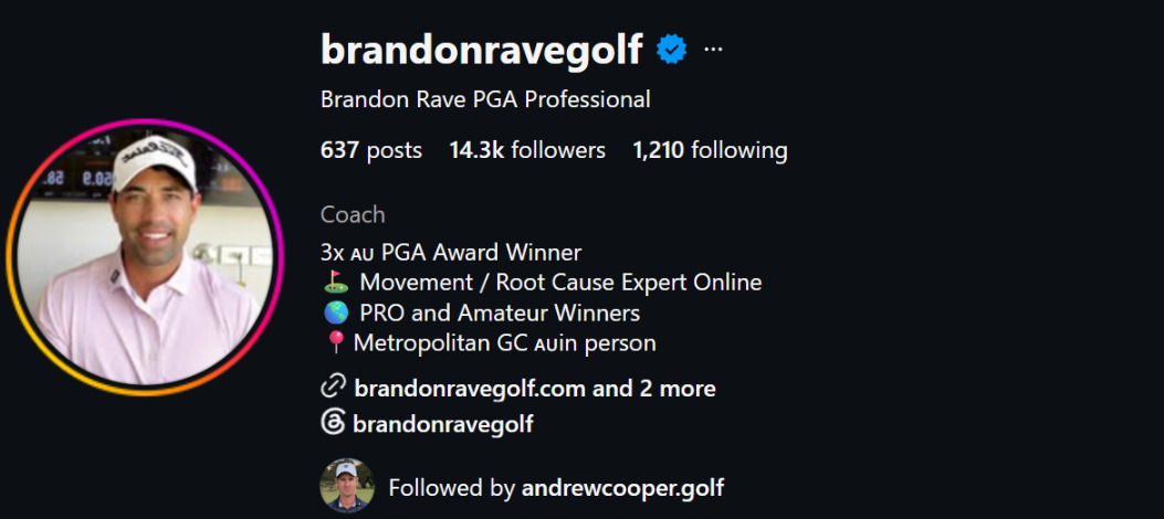 Brandon Rave Golf Instagram profile