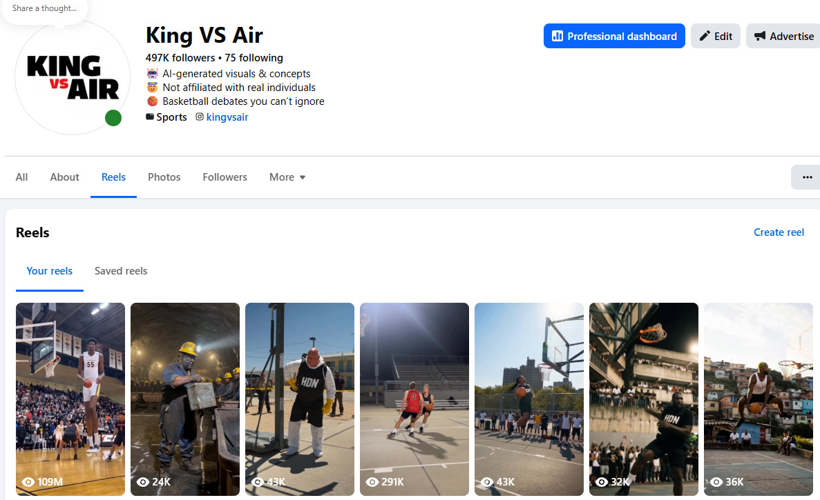 KingVsAir Facebook page with 497K followers